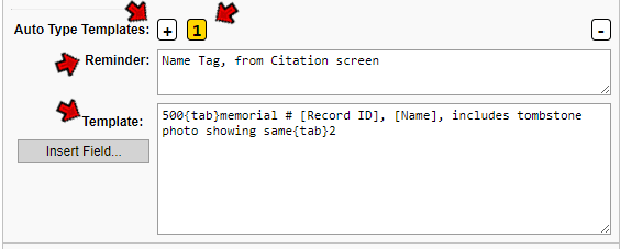 Text Template screen