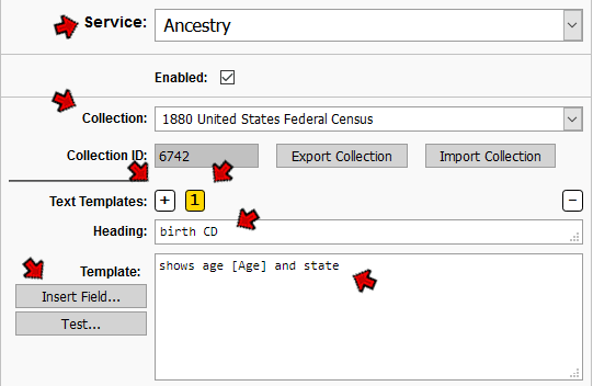Text Template screen