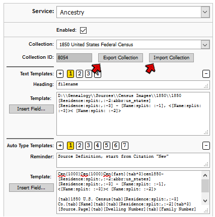Export - Import Collections screen