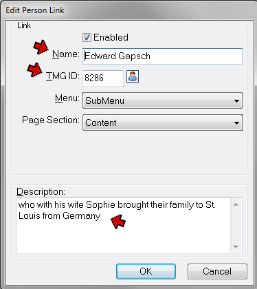 Edit Person Link screen