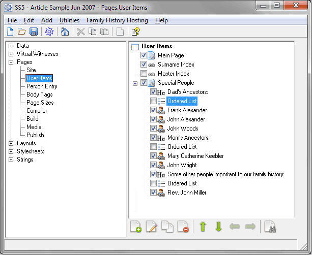 Screen with completed index