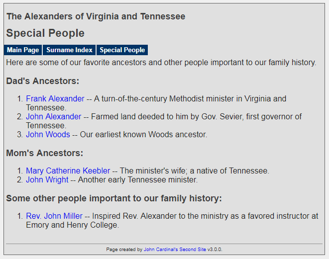Sample of Special People Index