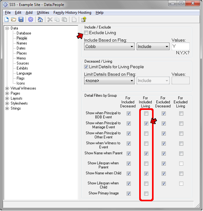 Data - People screen with Living included
