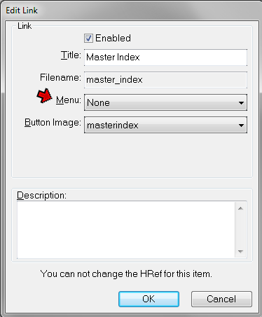 Index Edit Link screen