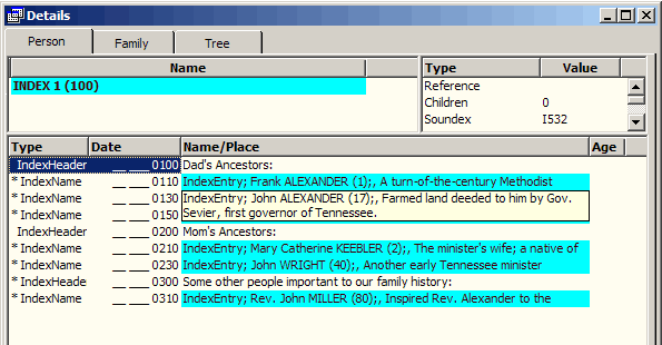 Index tags in Details screen