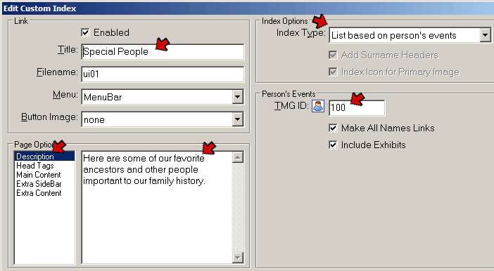 Edit Custom Index Screen