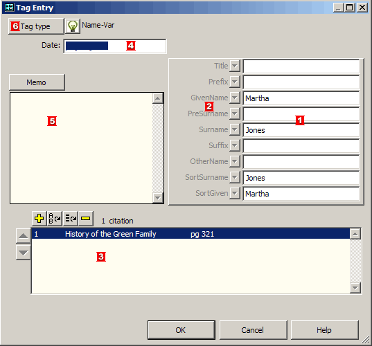 Tag Entry screen - Name