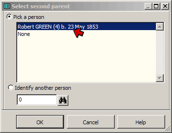 Select Second Parent screen