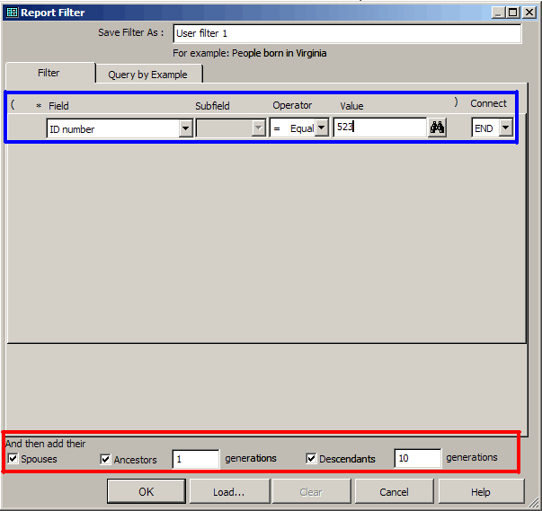 Report Filter screen