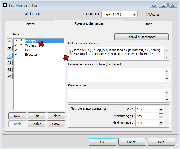 Tag Type Definition screen