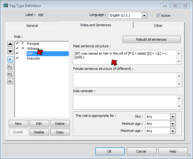 Tag Type Definition screen