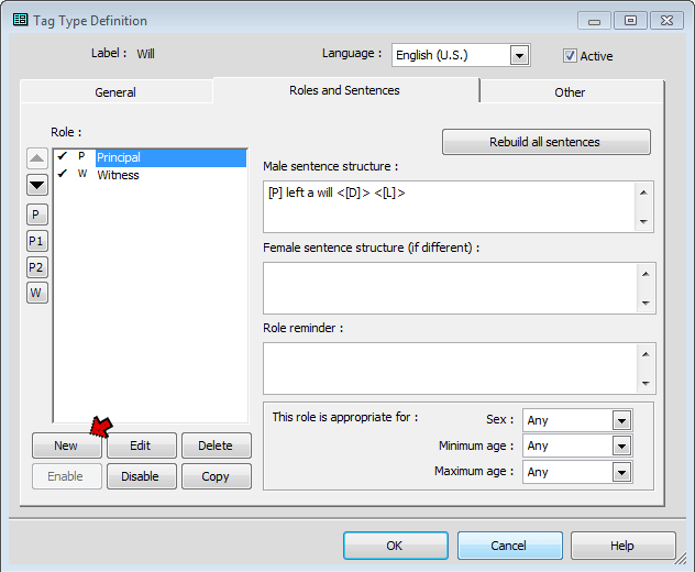 Tag Type Definition screen