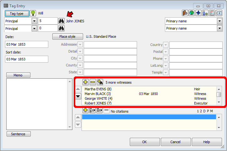Tag Entry screen - Witnesses