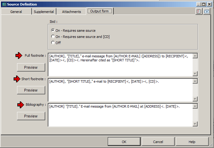 Source Definition screen